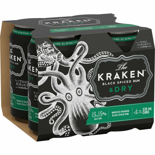 Kraken Black Spiced Rum & Dry 4 Pack 330ml Cans