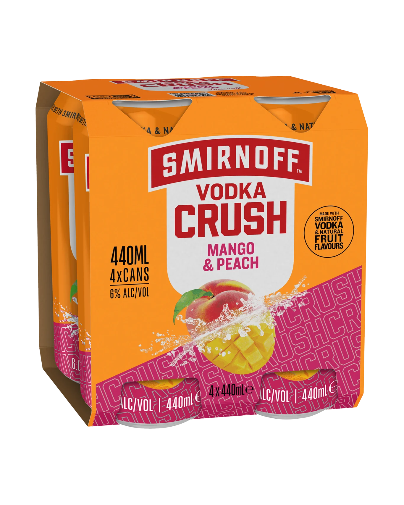 Smirnoff Crush Mango & Peach 5.7% 4 Pack 440mL Cans (HO-BS)