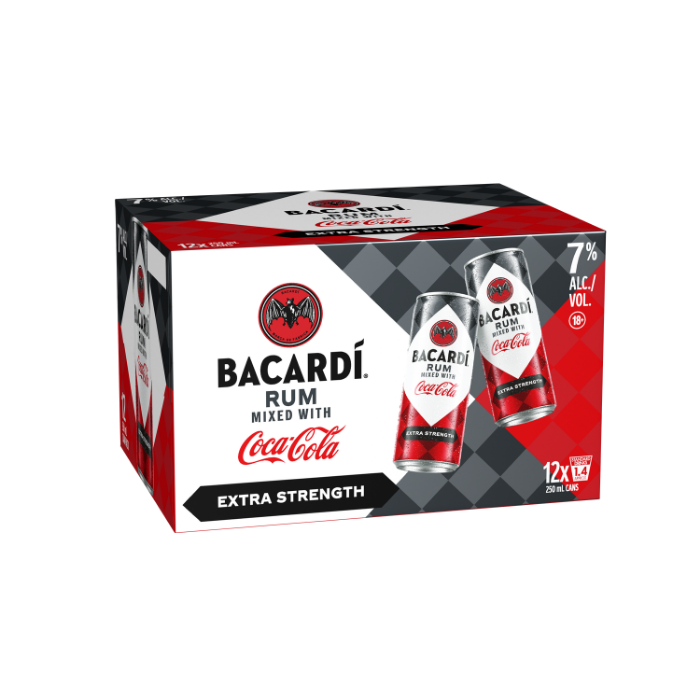 . Bacardi & Coca-Cola 7% 12 Pack 250 mL Cans (New) (Due Soon)