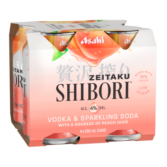 Shibori Vodka & Sparkling Soda Peach 4 Pack 330mL Cans (New)
