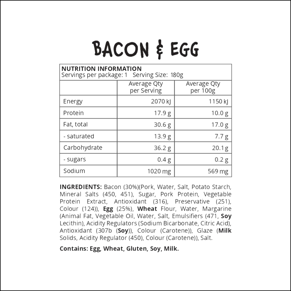 Pie | Standard Bacon & Egg Pie UNHEATED (New) (Pickup only) (Managers Special)