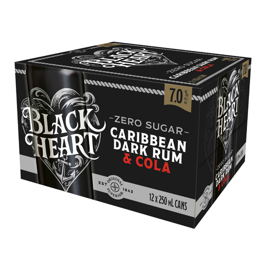Black Heart Rum & Zero Cola 7% 12 Pack Cans (New)