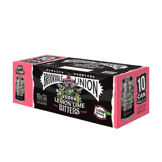 Brookvale Union Vodka Lemon Lime Bitters Low Sugar 6% 10 Pack 330mL Cans