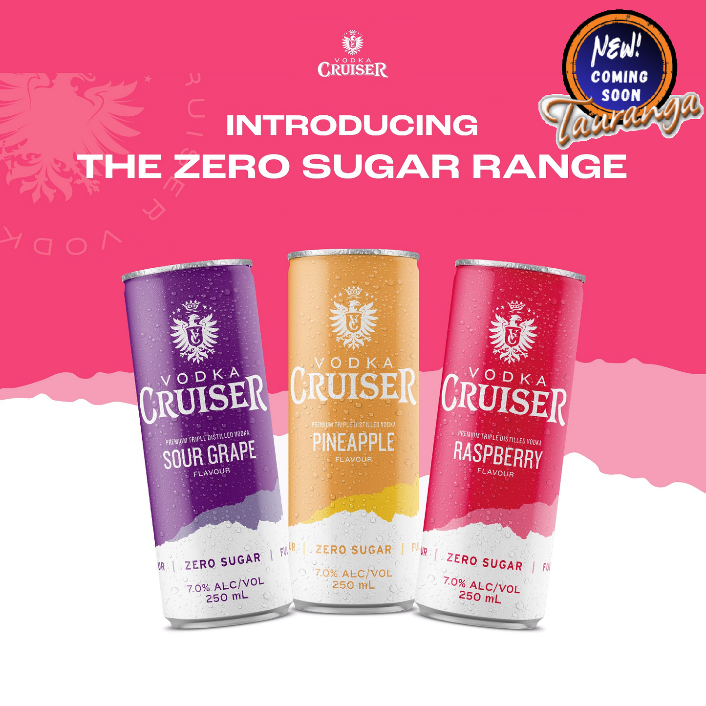 Cruiser Vodka 7% Raspberry Zero Sugar 12 Pack 250mL Cans