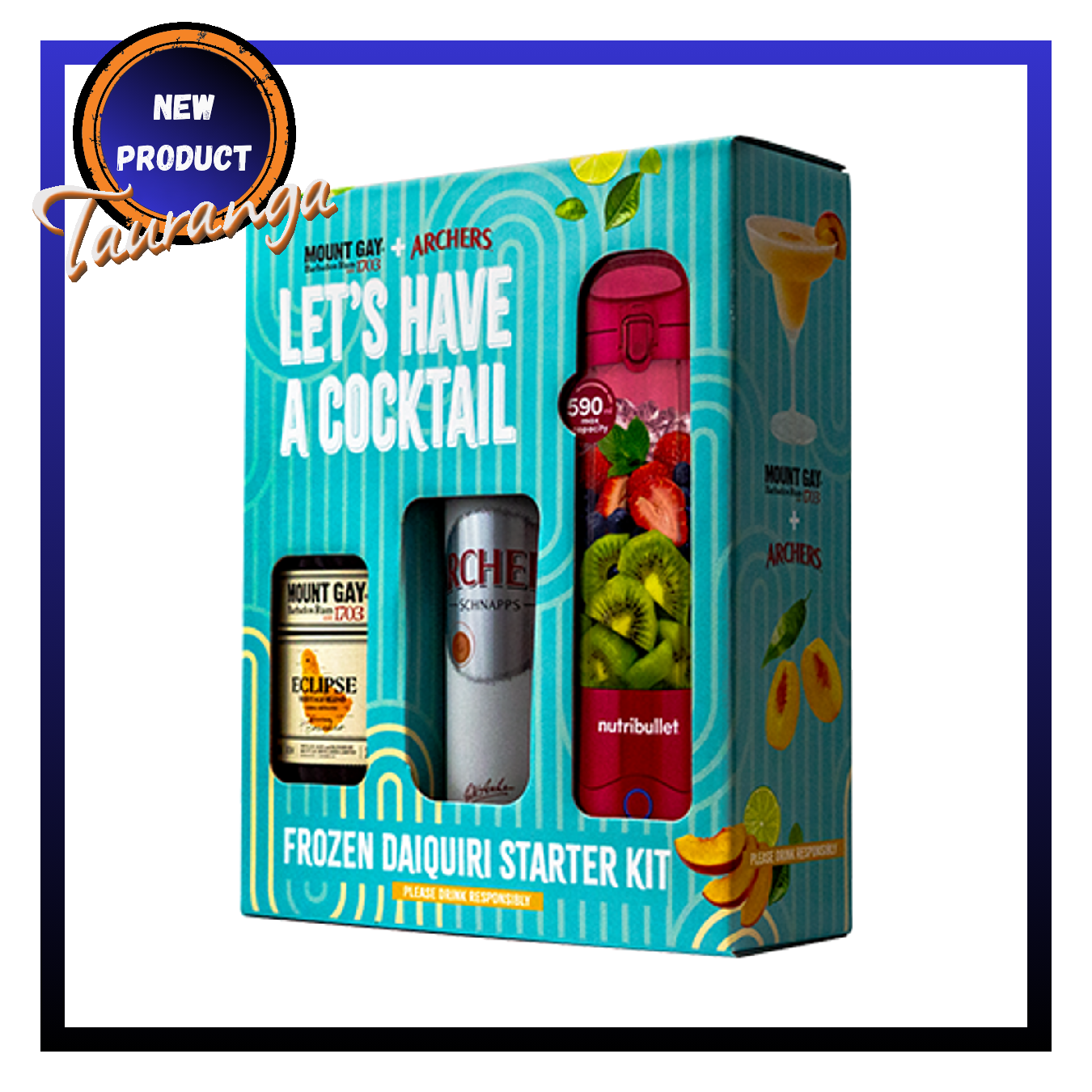 Daiquiri Gift Kit | Archers Peach Schnapps 700mL + Mount Gay Rum 700mL + Nutri Bullet Portable Blender (New)