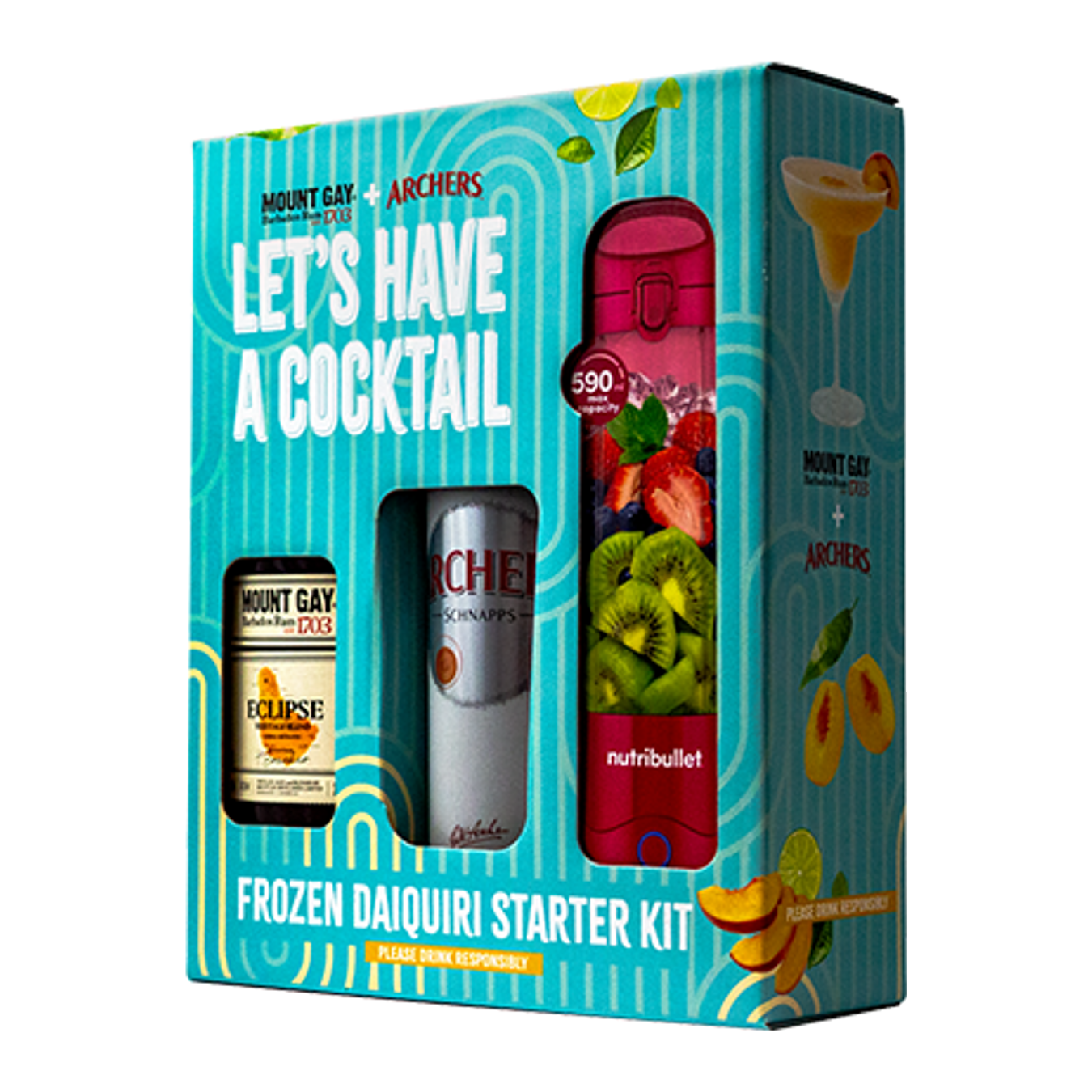 Daiquiri Gift Kit | Archers Peach Schnapps 700mL + Mount Gay Rum 700mL + Nutri Bullet Portable Blender (TL-EOL)