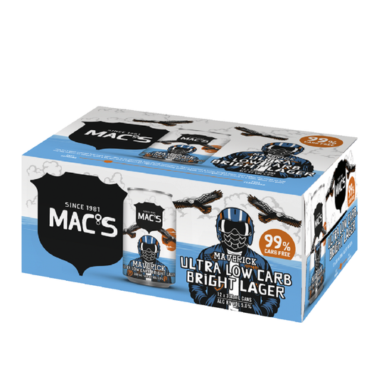 Macs Maverick Ultra Low Carb Bright Lager 5% 12 Pack 330mL Cans (New)