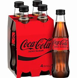Coke - Coca Cola  Zero Sugar 4 Pack 330ml Glass Bottles   (New)