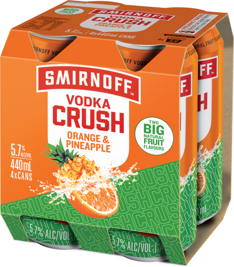 Smirnoff Crush Orange & Pineapple 4 Pack 440mL Cans (HO-BS)