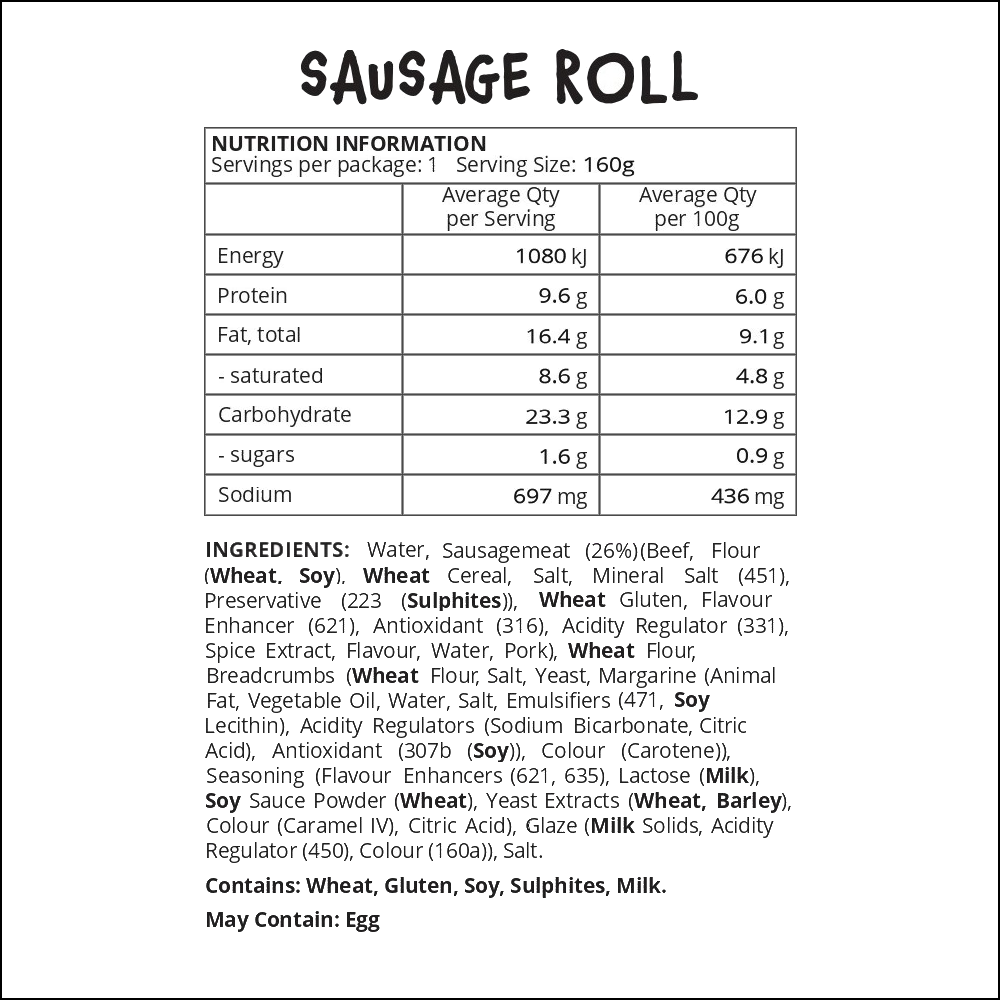Pie | Sausage Roll 160gm (New) (Pickup only)