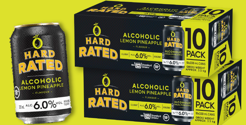 .Hard Rated Lemon Pineapple 10 Pack mL Cans (New) (Due 2nd Week October)