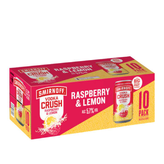 Smirnoff Crush Raspberry & Lemon 5.7% 10 Pack 330mL Cans (New)
