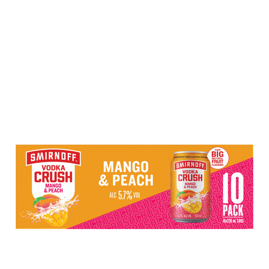 Smirnoff Crush Mango & Peach 5.7% 10 Pack 330mL Cans (New)
