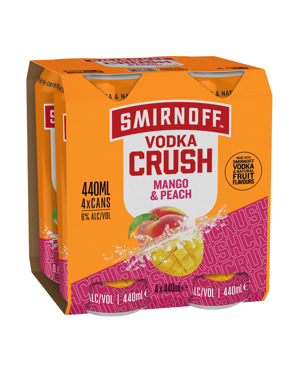 Smirnoff Crush Mango & Peach 5.7% 4 Pack 440mL Cans