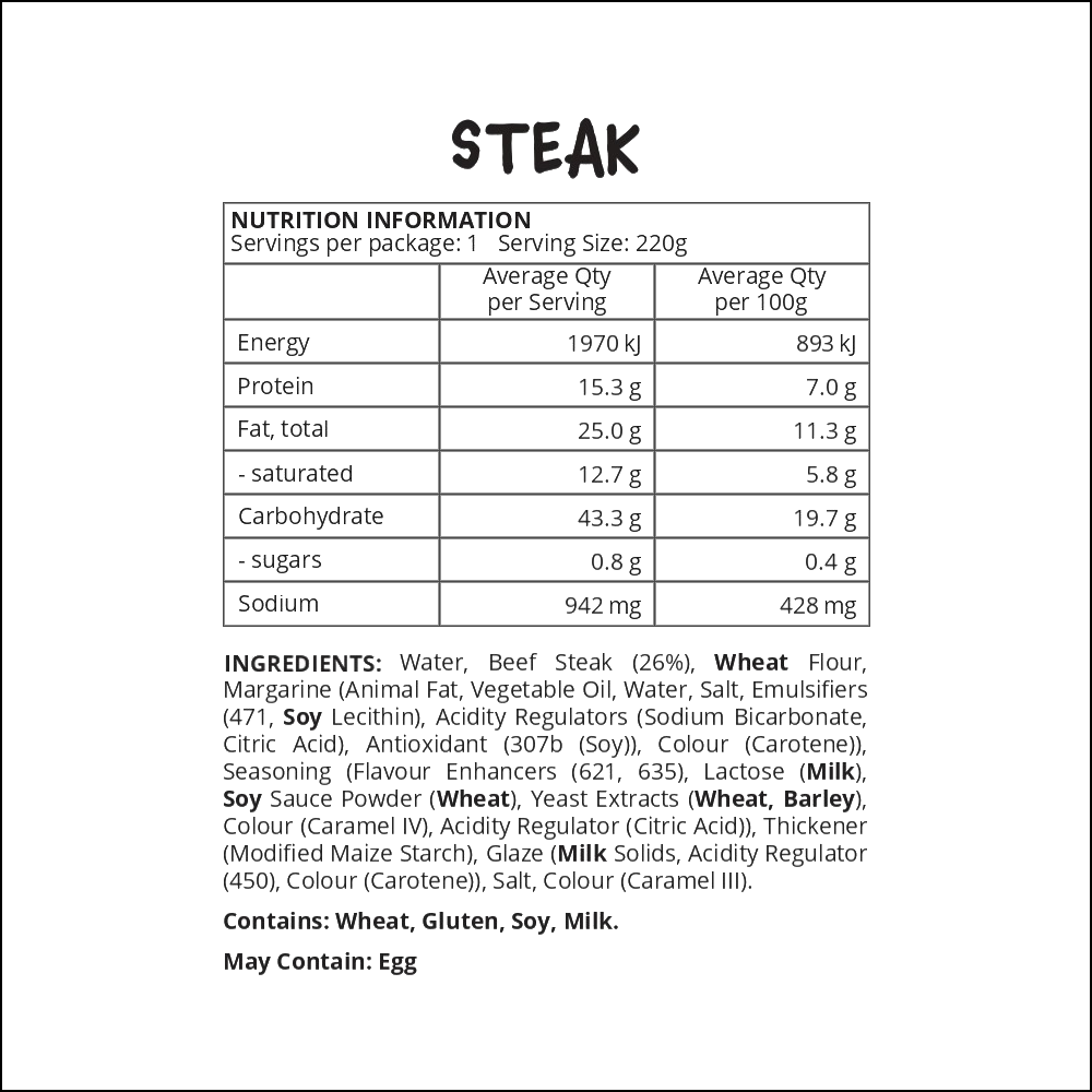 Pie | Standard Steak Pie UNHEATED (New) (Pickup only) (Managers Special)