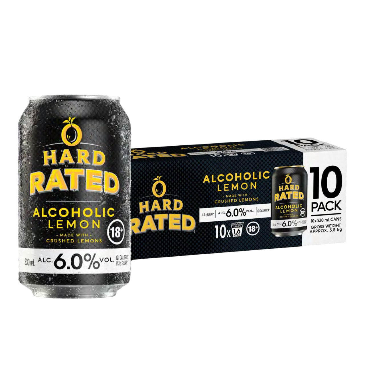 Hard Rated Alcoholic Lemon 6% 10 Pack 330mL Cans(New)