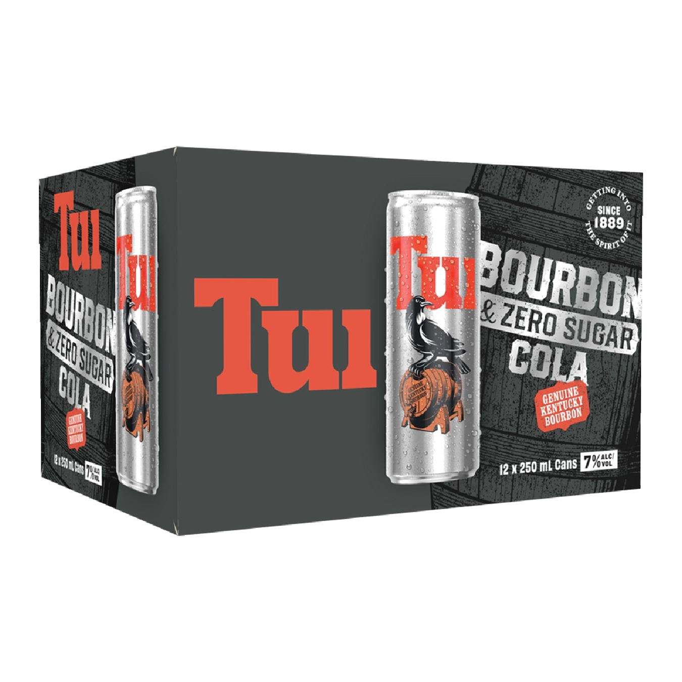 Tui Bourbon & SUGAR FREE Cola 7% 12 Pack 250mL Cans (New)