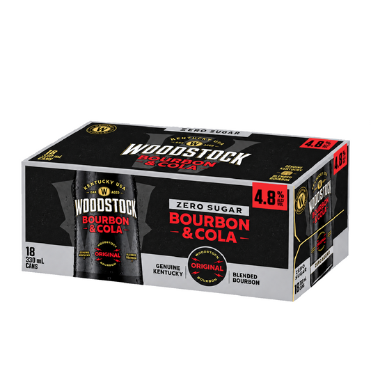 Woodstock 4.8% Bourbon & Cola SUGAR FREE 18 Pack 330mL Cans (New) (Due 1st Week September)