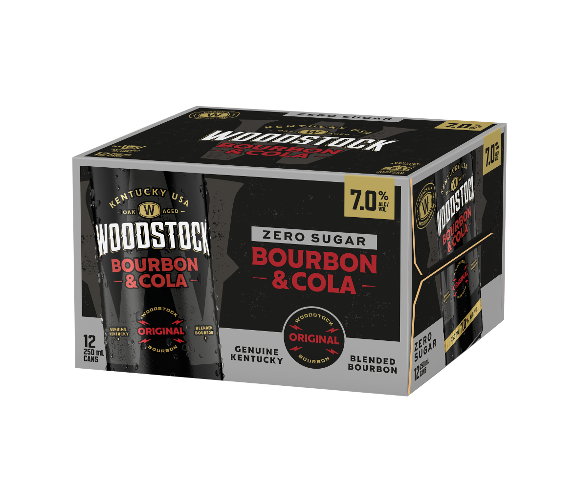 Woodstock 7% Bourbon & Cola SUGAR FREE 12 Pack 250mL Cans (New Packaging)