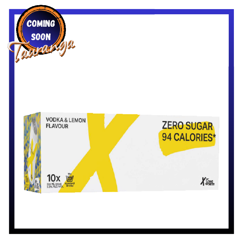 X By Long White Vodka & Lemon Sugarfree 10 Pack 330mL Cans (New)