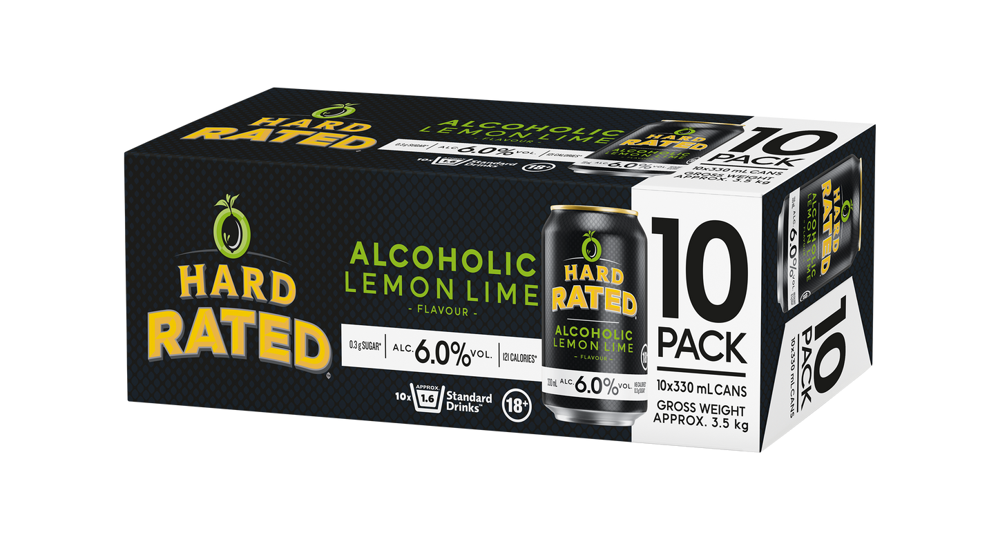Hard Rated Lime LOW SUGAR 6% 10 Pack 330mL Cans