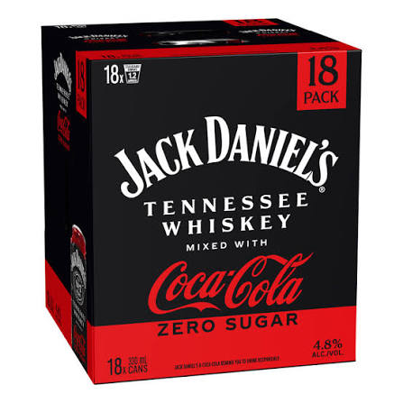 . Jack Daniels & Coke Zero Sugar 4.8% 18 Pack 330mL Cans - (HO-BS)