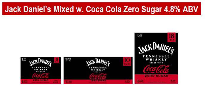 . Jack Daniels & Zero Coke 4.8% 18 Pack 330ml Can (New) (Due January)