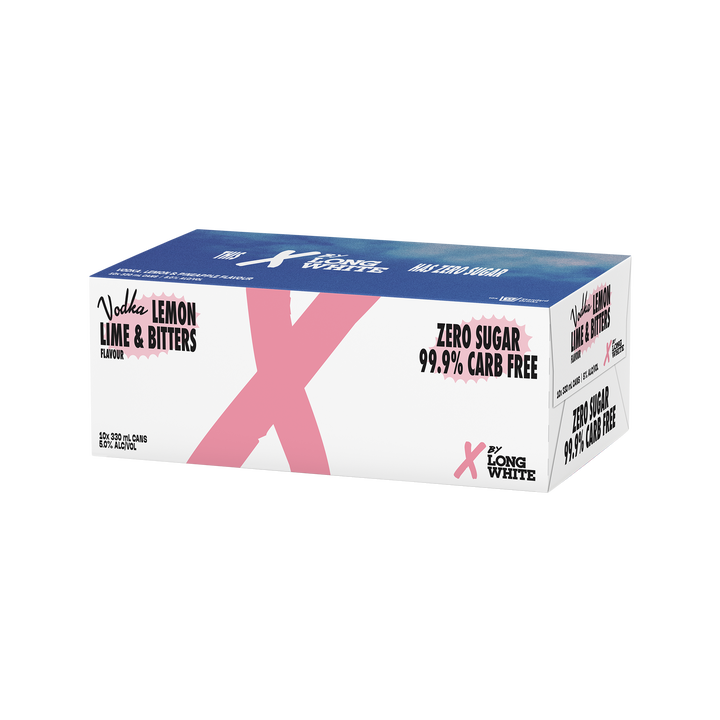 X By Long White Vodka, Lemon Lime & Bitters SUGAR FREE 10 Pack 330mL Cans (New)