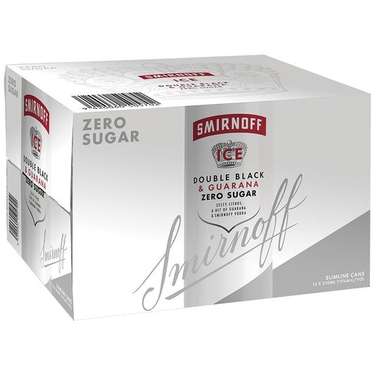 Smirnoff Ice Double Black & Guarana Zero Sugar 7% 12 Pack 250ml Cans - Thirsty Liquor Tauranga