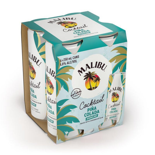 Malibu Pina Colada 4 Pack 250ml Cans - Thirsty Liquor Tauranga
