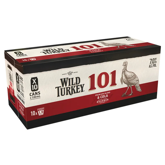 Wild Turkey 101 & Cola 7% 10 Pack 330mL Cans
