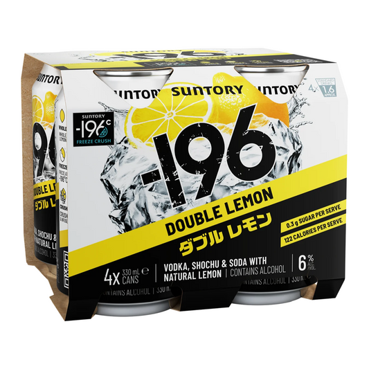 -196 Vodka Seltzer Double Lemon 6% 4 Pack 330mL Cans (New) (HO-BS) (HO-AB)