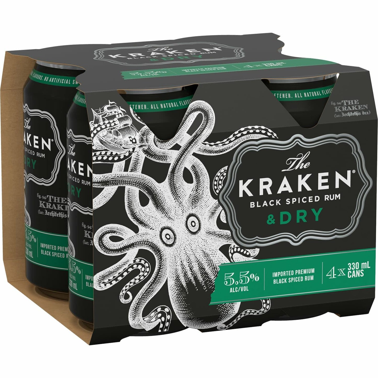 Kraken Black Spiced Rum & Dry 4 Pack 330ml Cans (NEW)