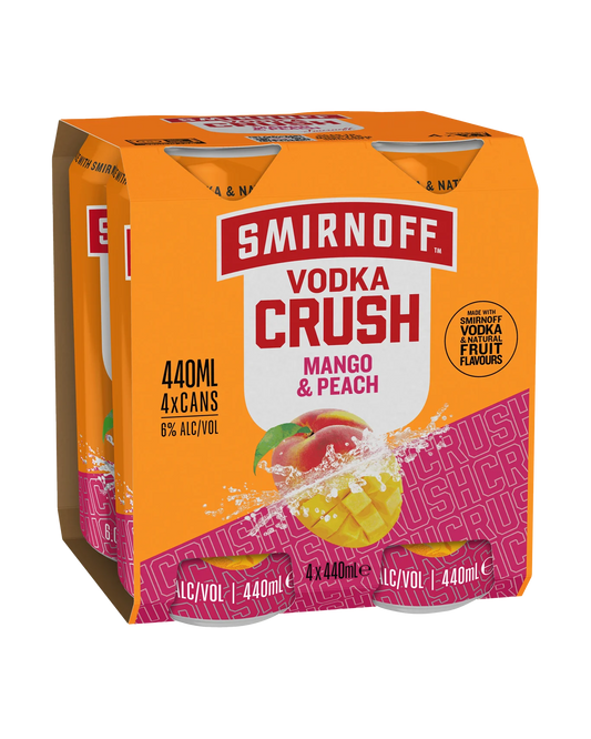 Smirnoff Vodka Crush Mango & Peach 5.7% 4 Pack 440mL Cans (New)