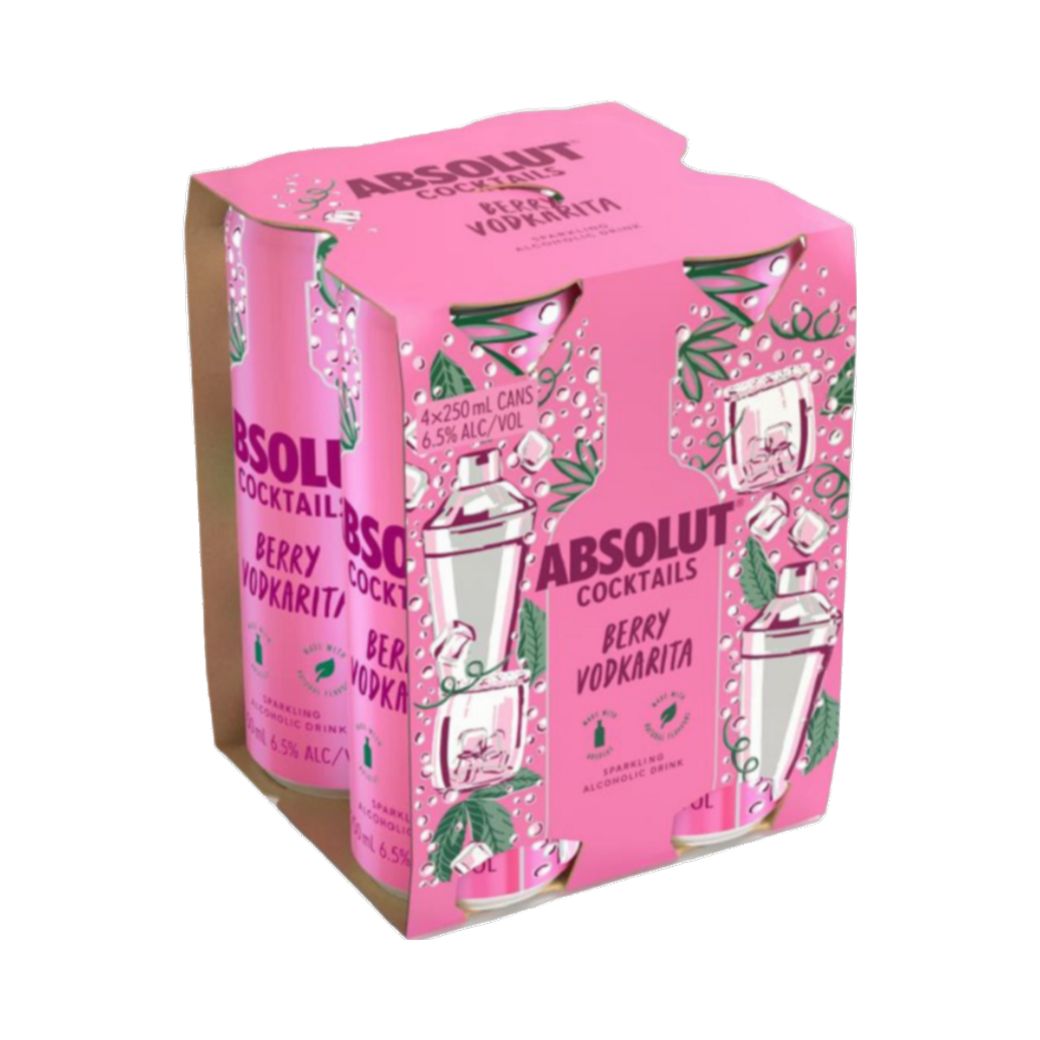 Absolut Cocktails Berry Vodkarita 6.5% 4 Pack 250ml Cans