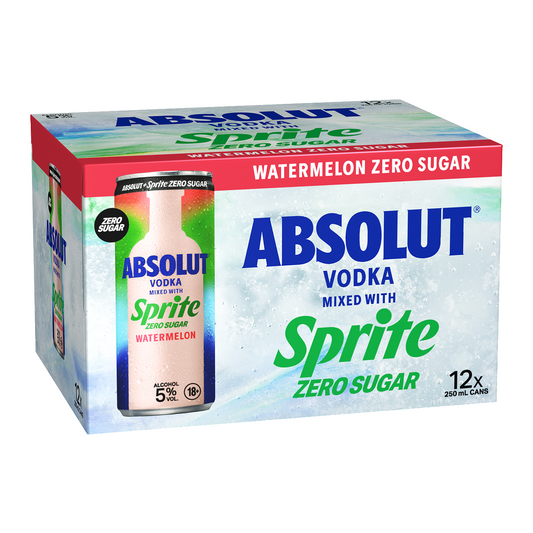 Absolut & Sprite Watermelon Zero Sugar 12 Pack 250mL Cans (New)