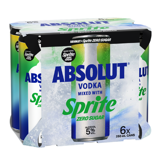 Absolut & Sprite ZERO SUGAR 6 Pack 250mL Cans (New) (HO-BS)