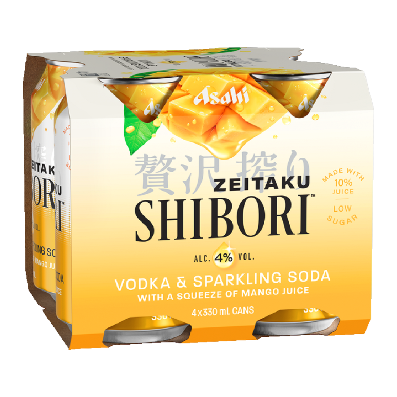 Shibori Vodka, Soda Mango 4 Pack 330mL Cans