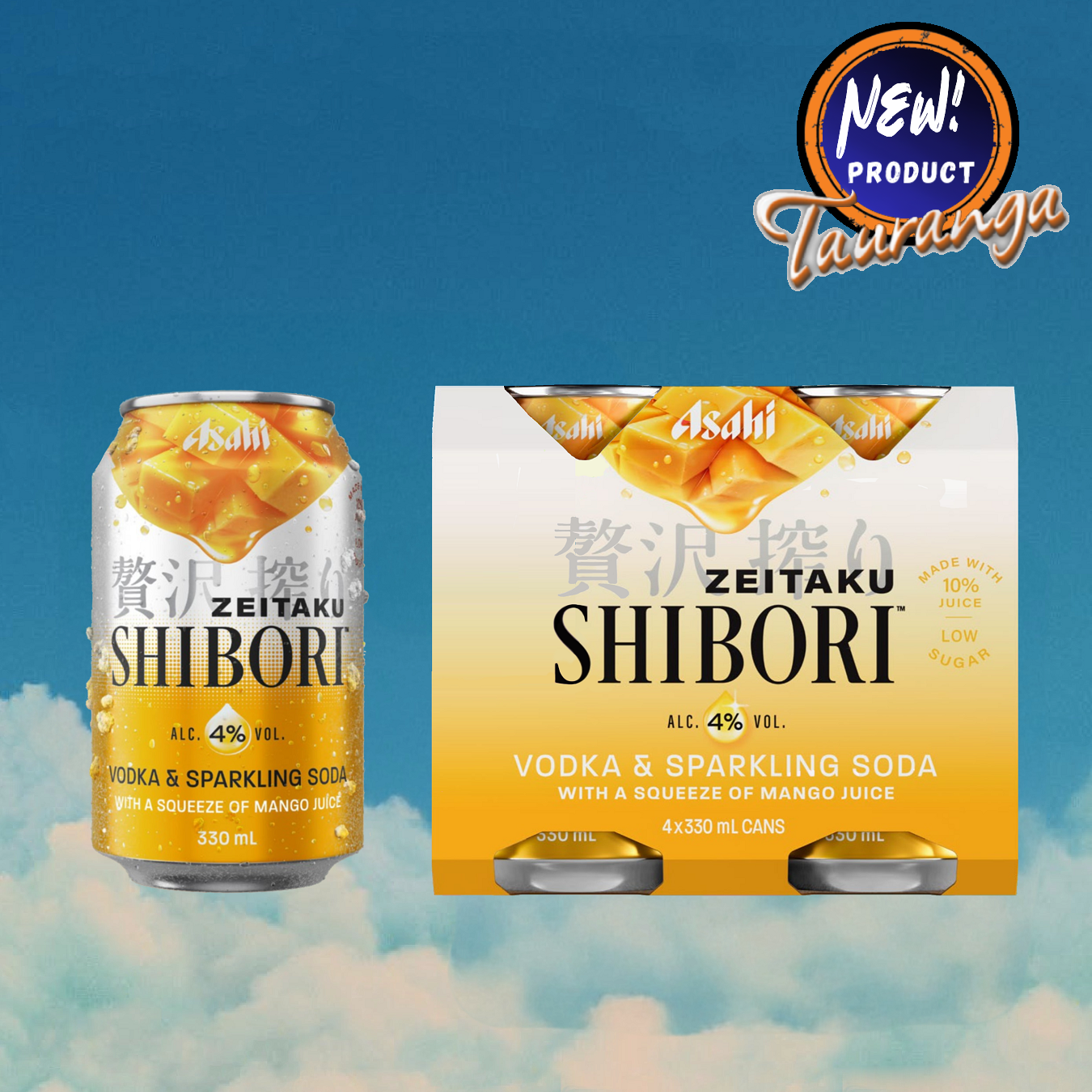 Shibori Vodka, Soda Mango 4 Pack 330mL Cans