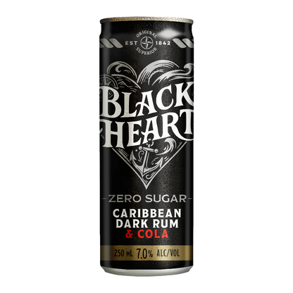 Black Heart Rum & Zero Cola 7% 12 Pack Cans (New)