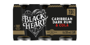 .  Black Heart Rum & Cola 7% 6 Pack 330ml Cans (New) (Due 1st Week September)
