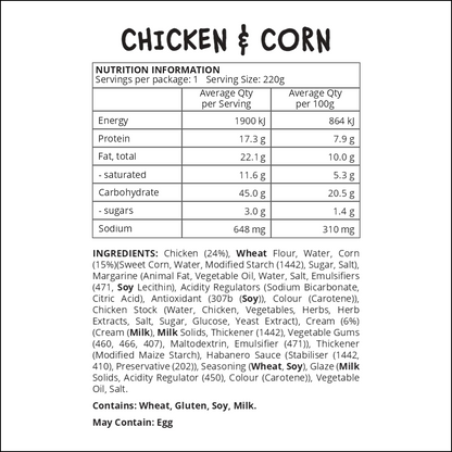 Pie | Standard Chicken & Corn Pie UNHEATED (New) (Pickup only) (Managers Special)