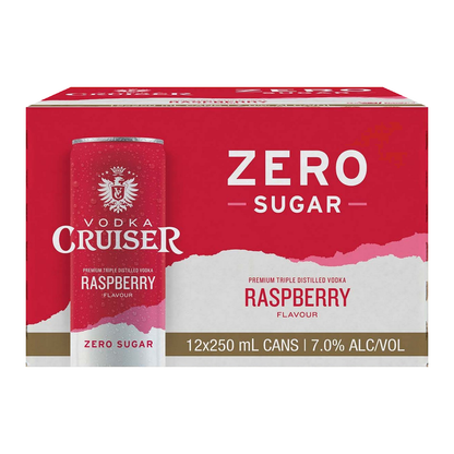 Cruiser Vodka 7% Raspberry ZERO SUGAR 12 Pack 250mL Cans