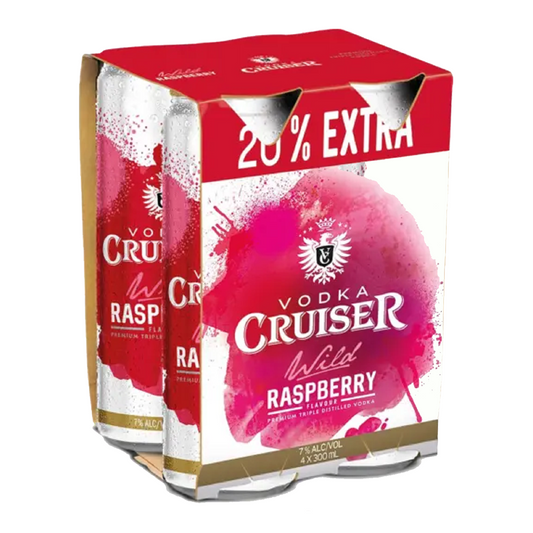 Cruiser Vodka 7% Raspberry 4 Pack 300mL Cans - (TLT-EOL)
