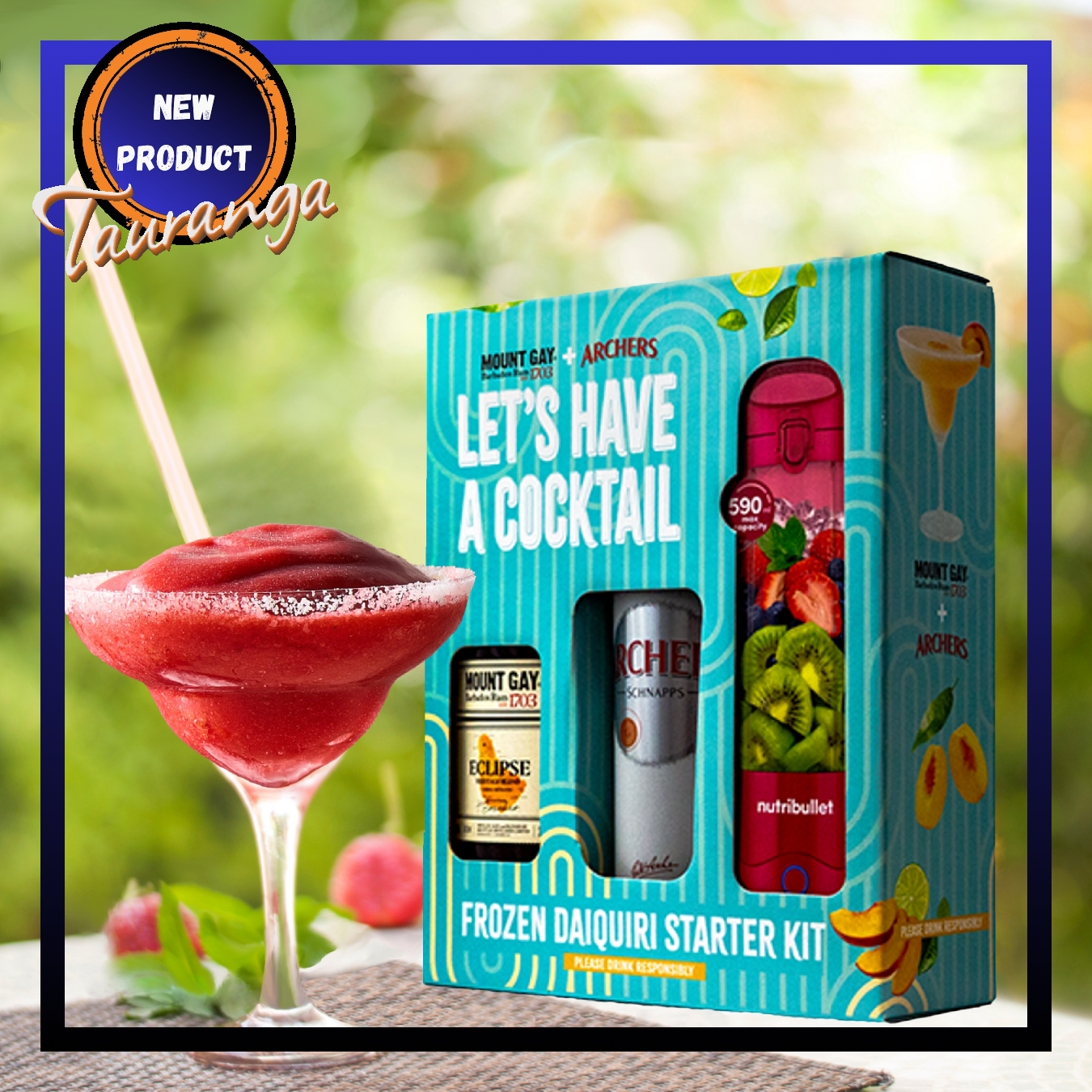 Daiquiri Gift Kit | Archers Peach Schnapps 700mL + Mount Gay Rum 700mL + Nutri Bullet Portable Blender (New)
