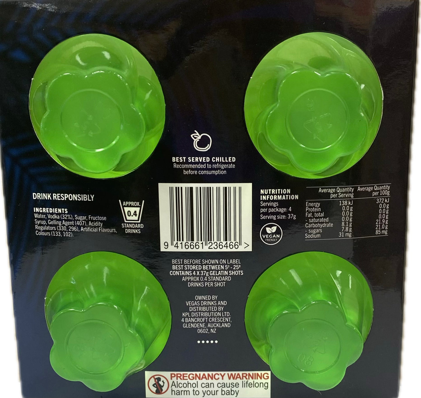Vegas Jello Shots Sour Apple & Vodka 4 Pack 465mL (ES) (EOFY)