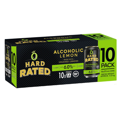 Hard Rated Lemon Low Sugar Lime 6% 10 Pack 330mL Cans (New)