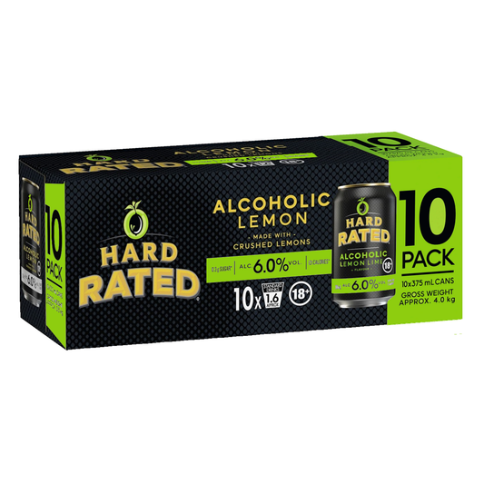. Hard Rated Lemon Lime 6% 10 Pack 330mL Cans (New) (Due End of October)