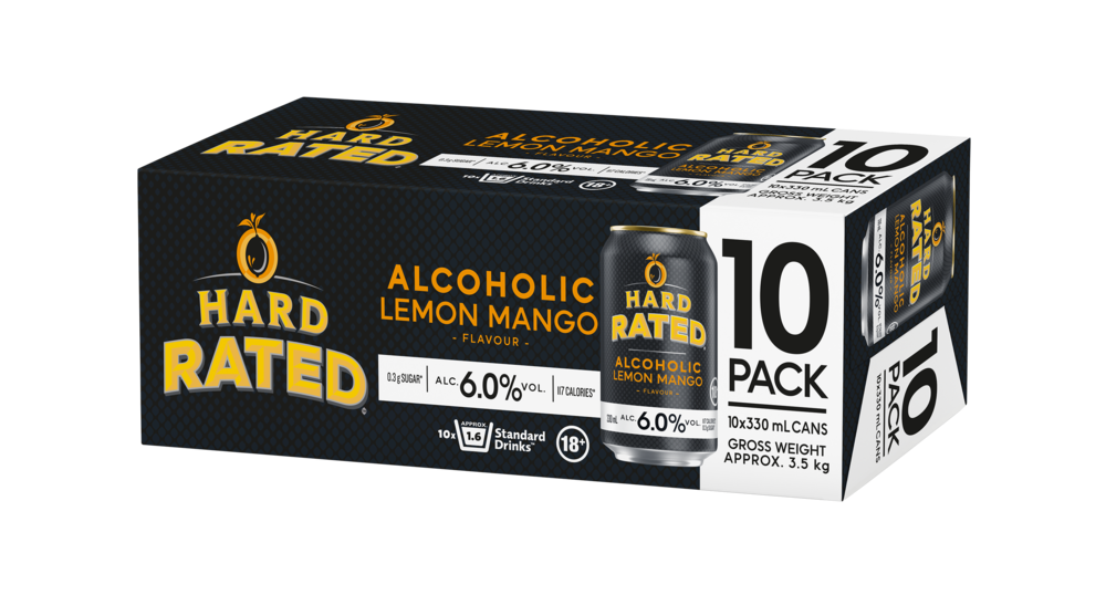 Hard Rated Lemon Mango 6% 10 Pack 330mL Cans (New) (HO-BS)