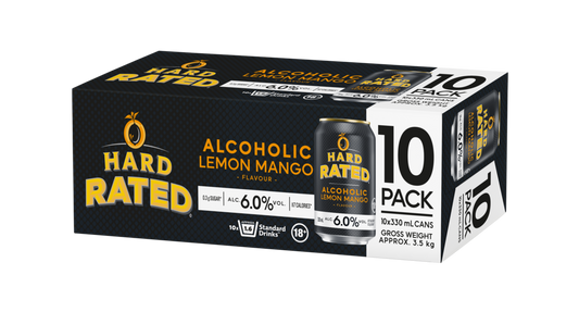 Hard Rated Lemon Mango 6% 10 Pack 330mL Cans (New) (HO-BS)
